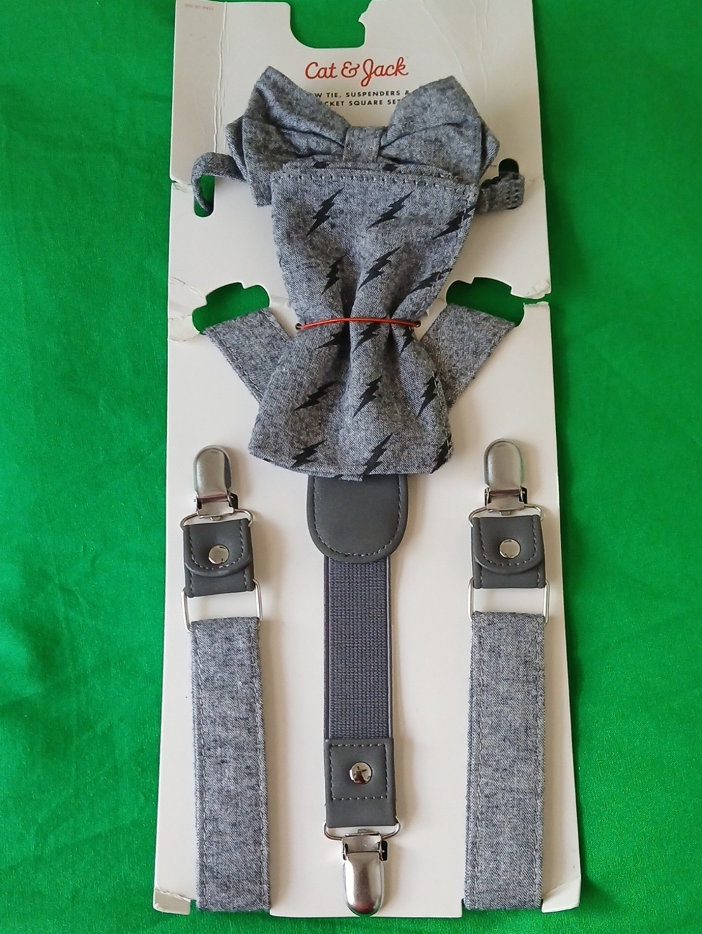 Cat & Jack Gray Lightning Bow Tie & Suspender Set